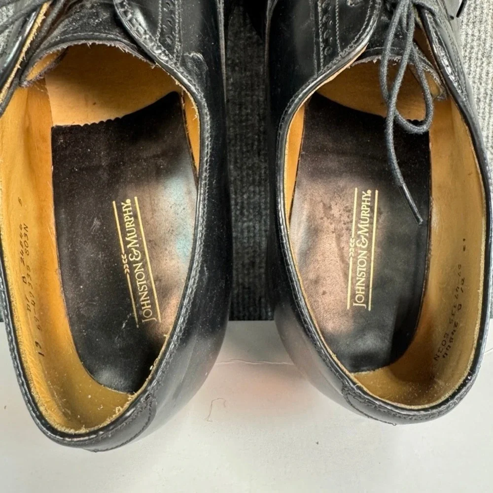 Johnston & Murphy Aristocraft Mens Black Leather Cap Toe Brogue Shoes USA 13